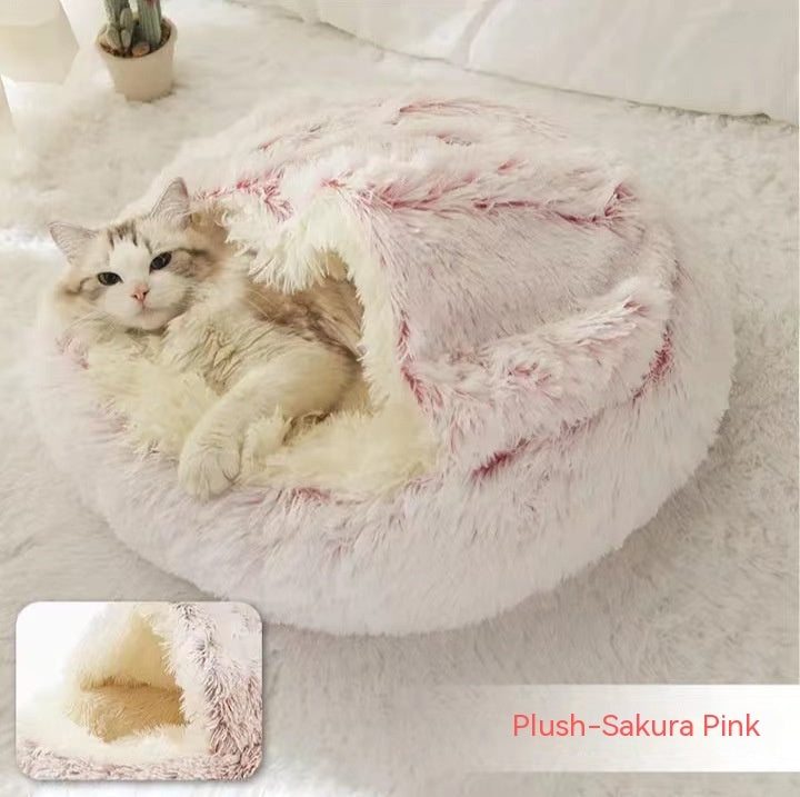 Pet Glimmer™ 2-in-1 Hooded Cat Bed, Calming Nest, Cozy Pod for Indoor Cats or Small Dogs