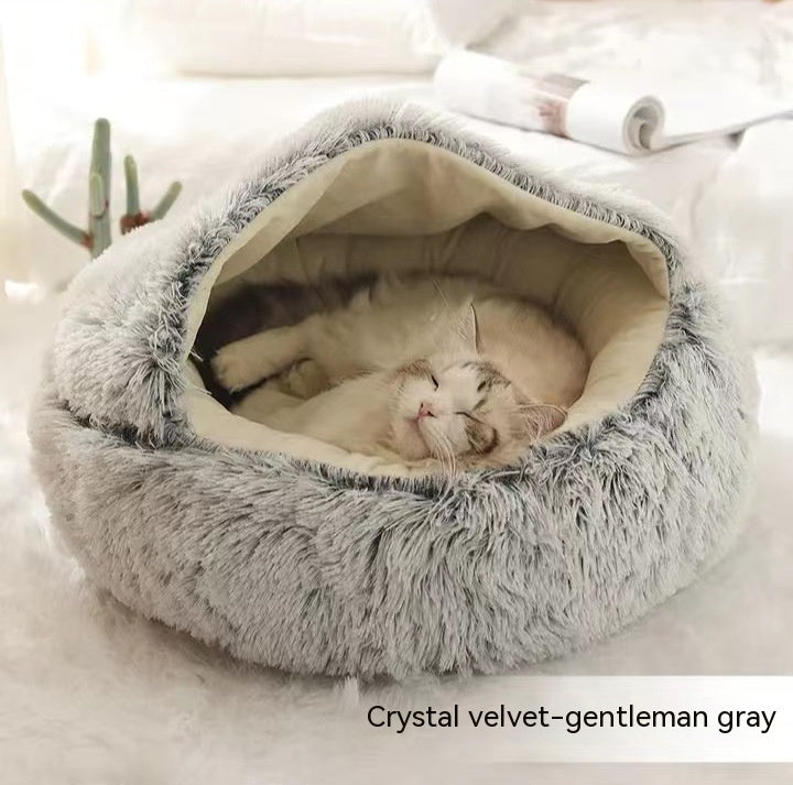 Pet Glimmer™ 2-in-1 Hooded Cat Bed, Calming Nest, Cozy Pod for Indoor Cats or Small Dogs