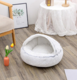 Pet Glimmer™ 2-in-1 Hooded Cat Bed, Calming Nest, Cozy Pod for Indoor Cats or Small Dogs