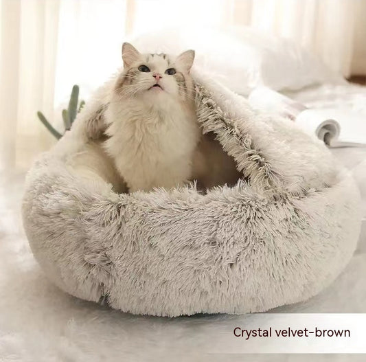 Pet Glimmer™ 2-in-1 Hooded Cat Bed, Calming Nest, Cozy Pod for Indoor Cats or Small Dogs