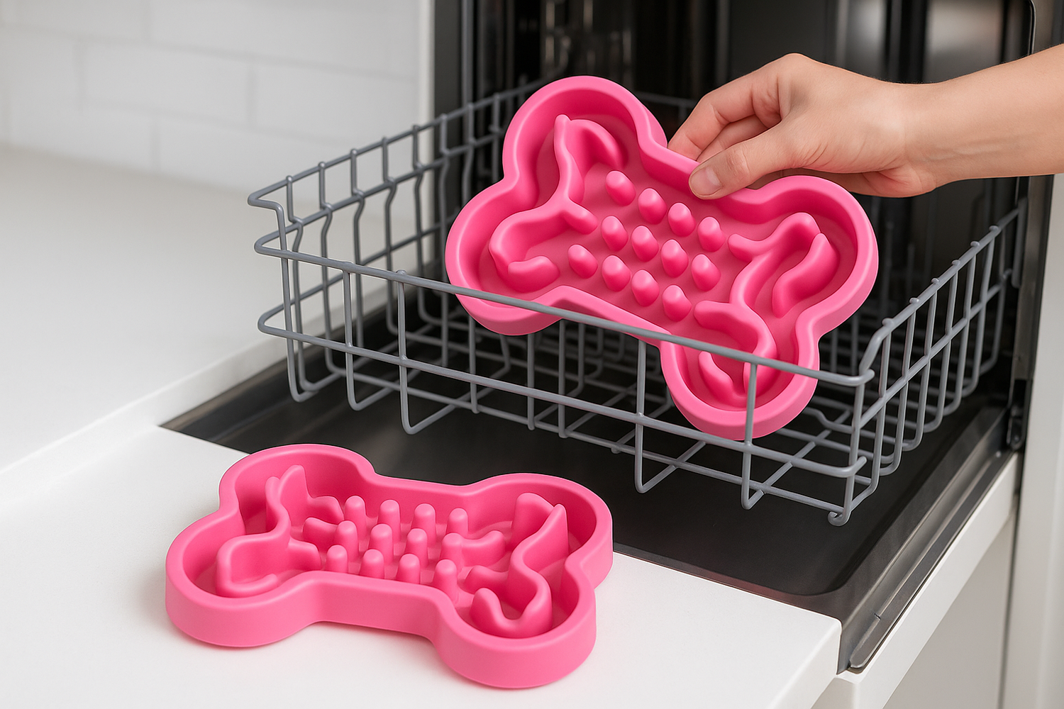 Easy-clean slow feeder bowl in kitchen setting