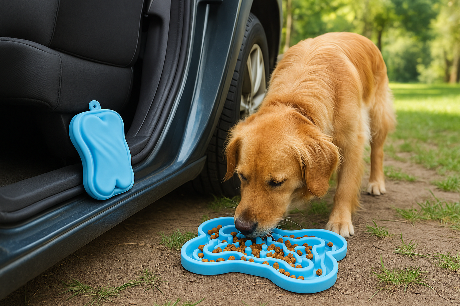 Travel-friendly slow feeder bowl emphasizing portability